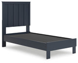 Simmenfort Navy Blue Twin Platform Bed angled view