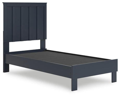 Simmenfort Navy Blue Twin Platform Bed angled view