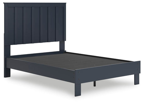 Simmenfort Navy Blue Full Platform Bed angled view