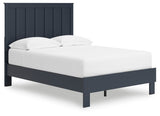 Simmenfort Navy Blue Full Platform Bed angled view