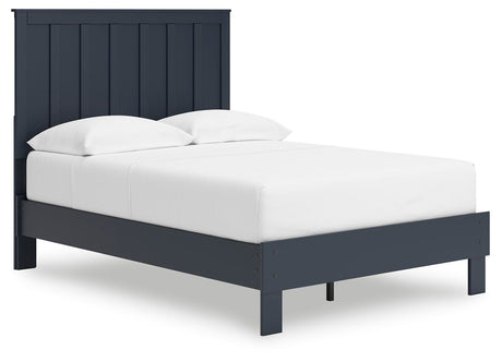 Simmenfort Navy Blue Full Platform Bed angled view