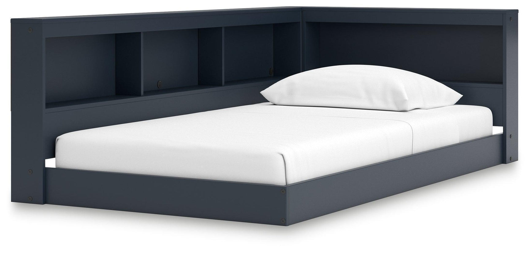 Simmenfort Navy Blue Twin Bookcase Storage Bed