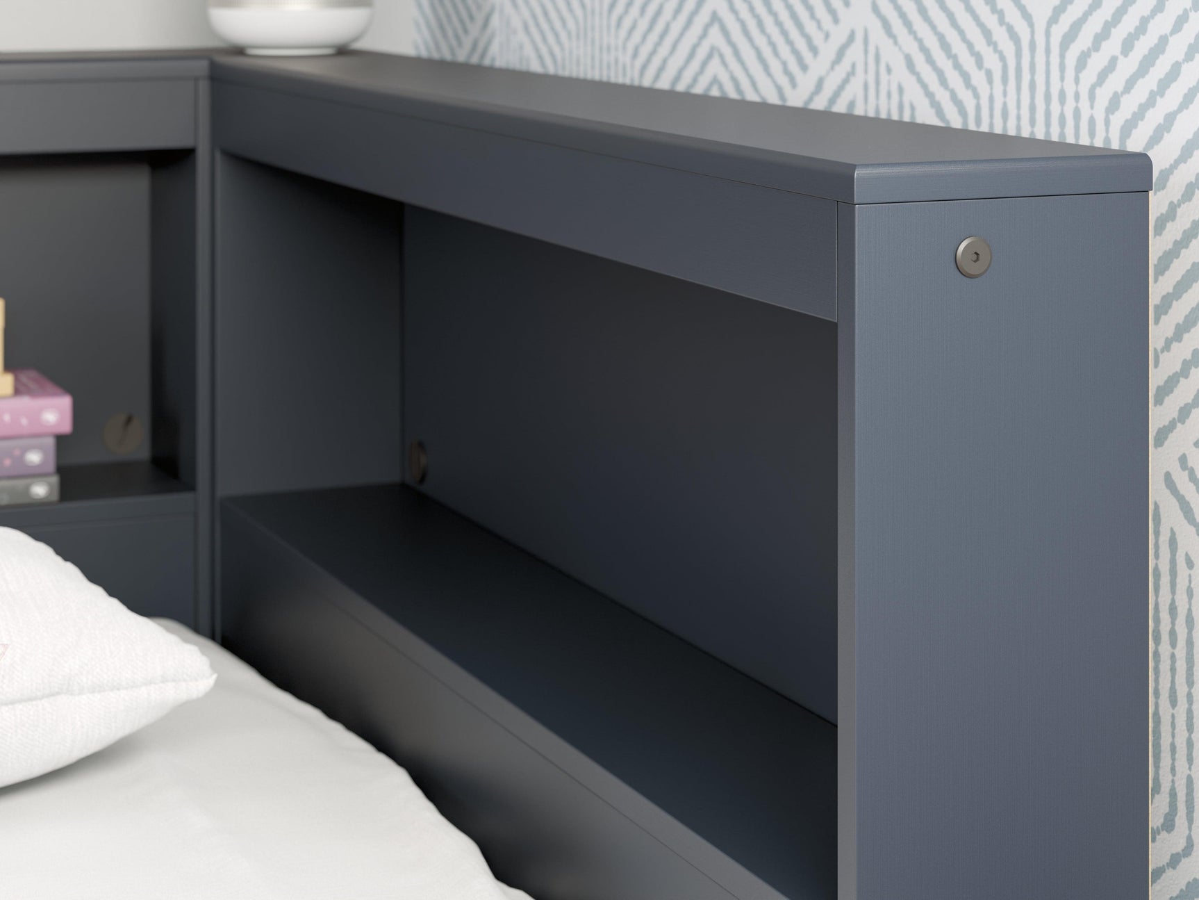 Simmenfort Navy Blue Twin Bookcase Storage Bed