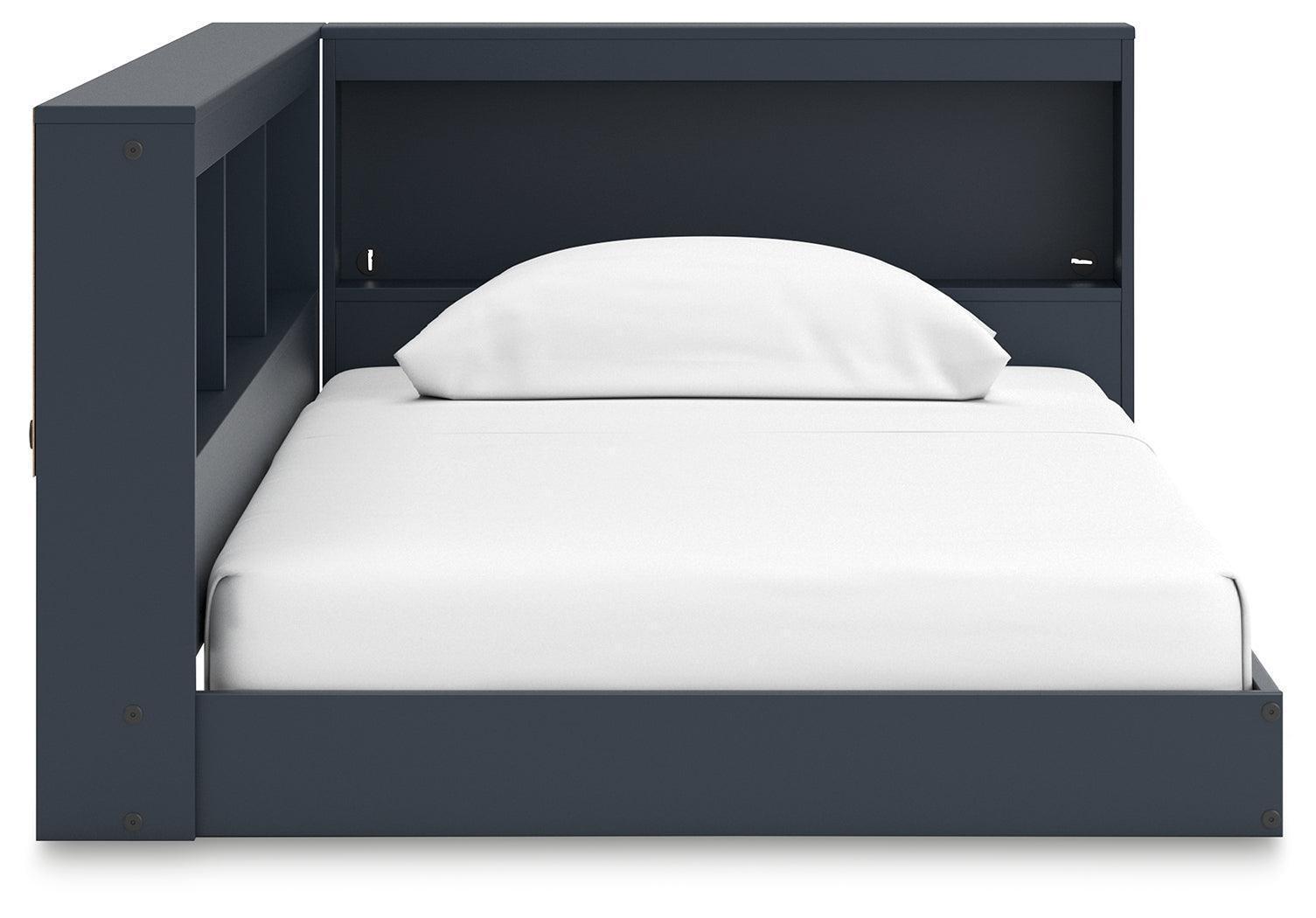 Simmenfort Navy Blue Twin Bookcase Storage Bed