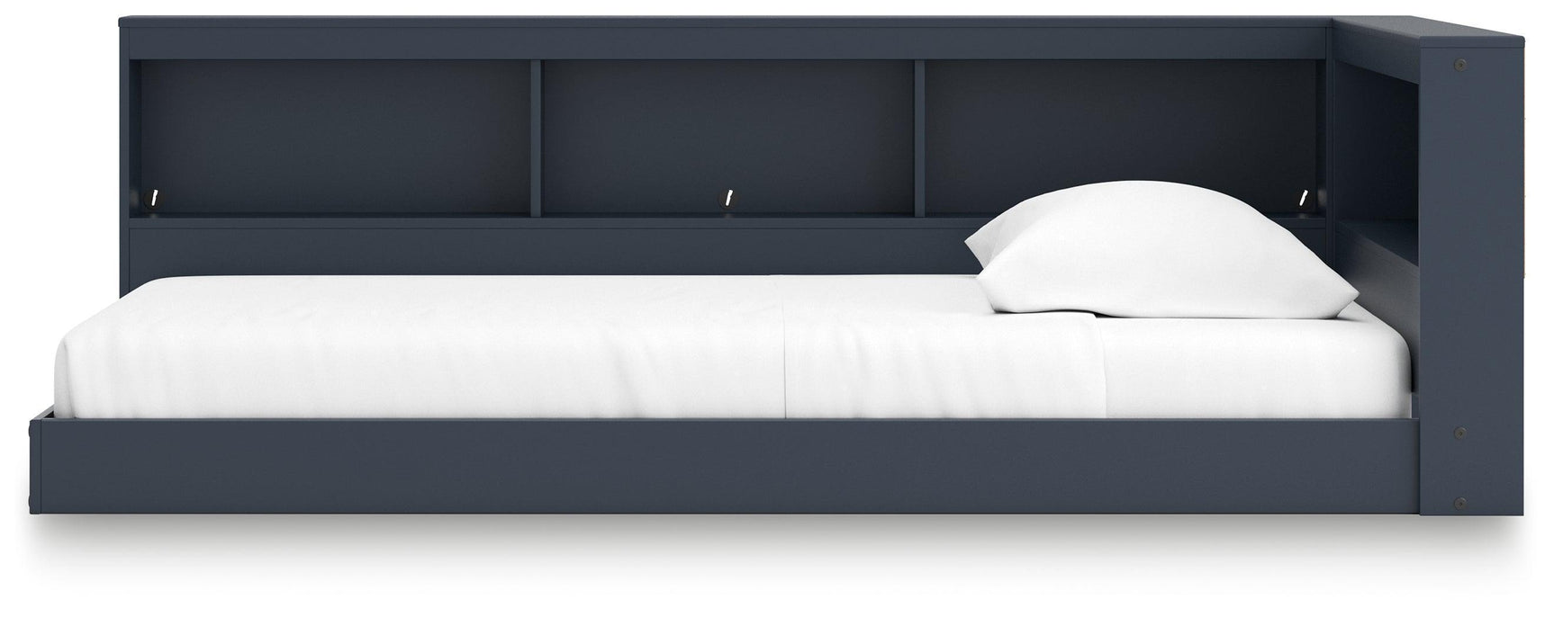 Simmenfort Navy Blue Twin Bookcase Storage Bed