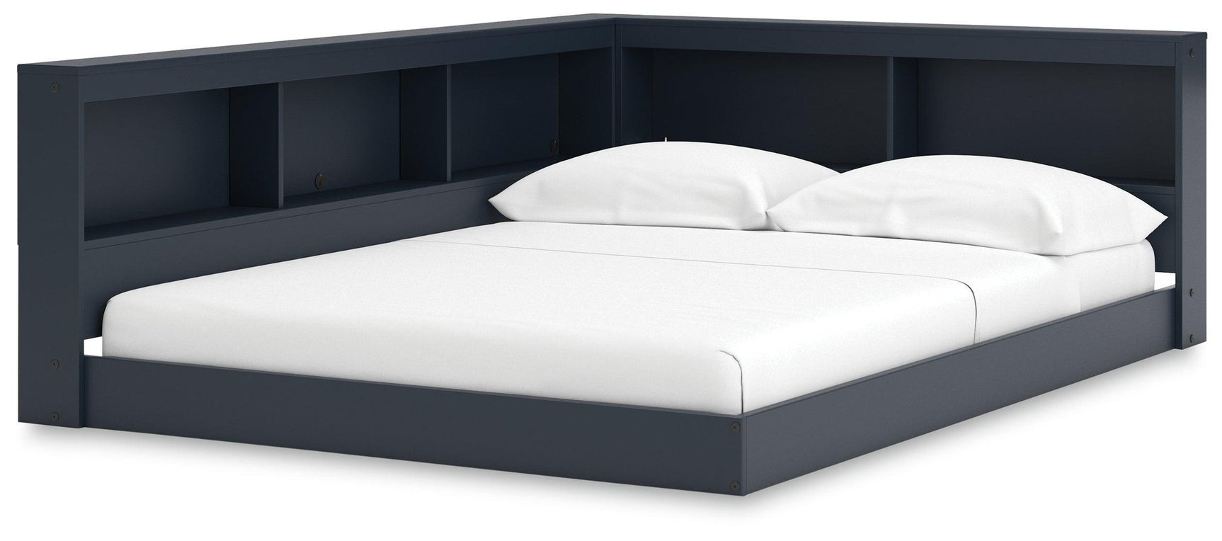 Simmenfort Navy Blue Full Bookcase Storage Bed