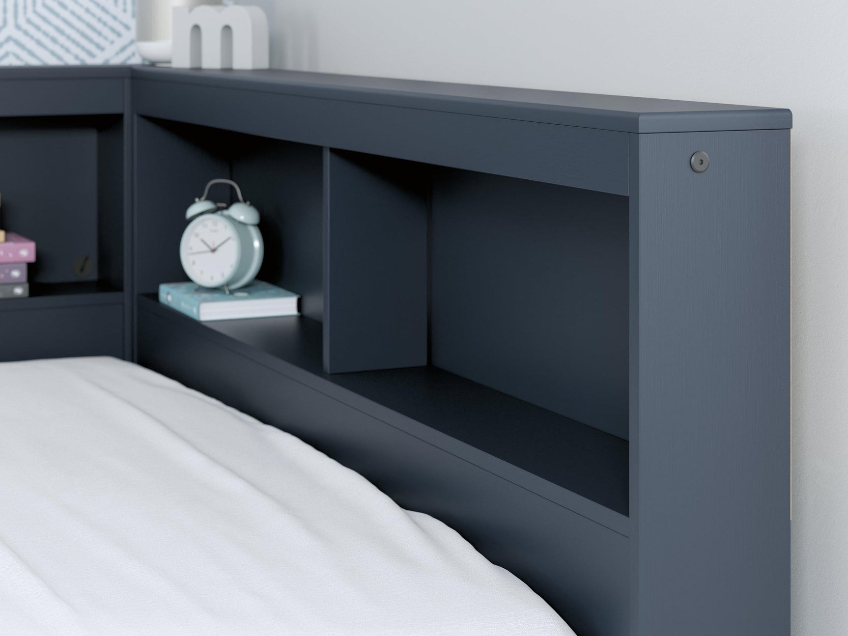 Simmenfort Navy Blue Full Bookcase Storage Bed