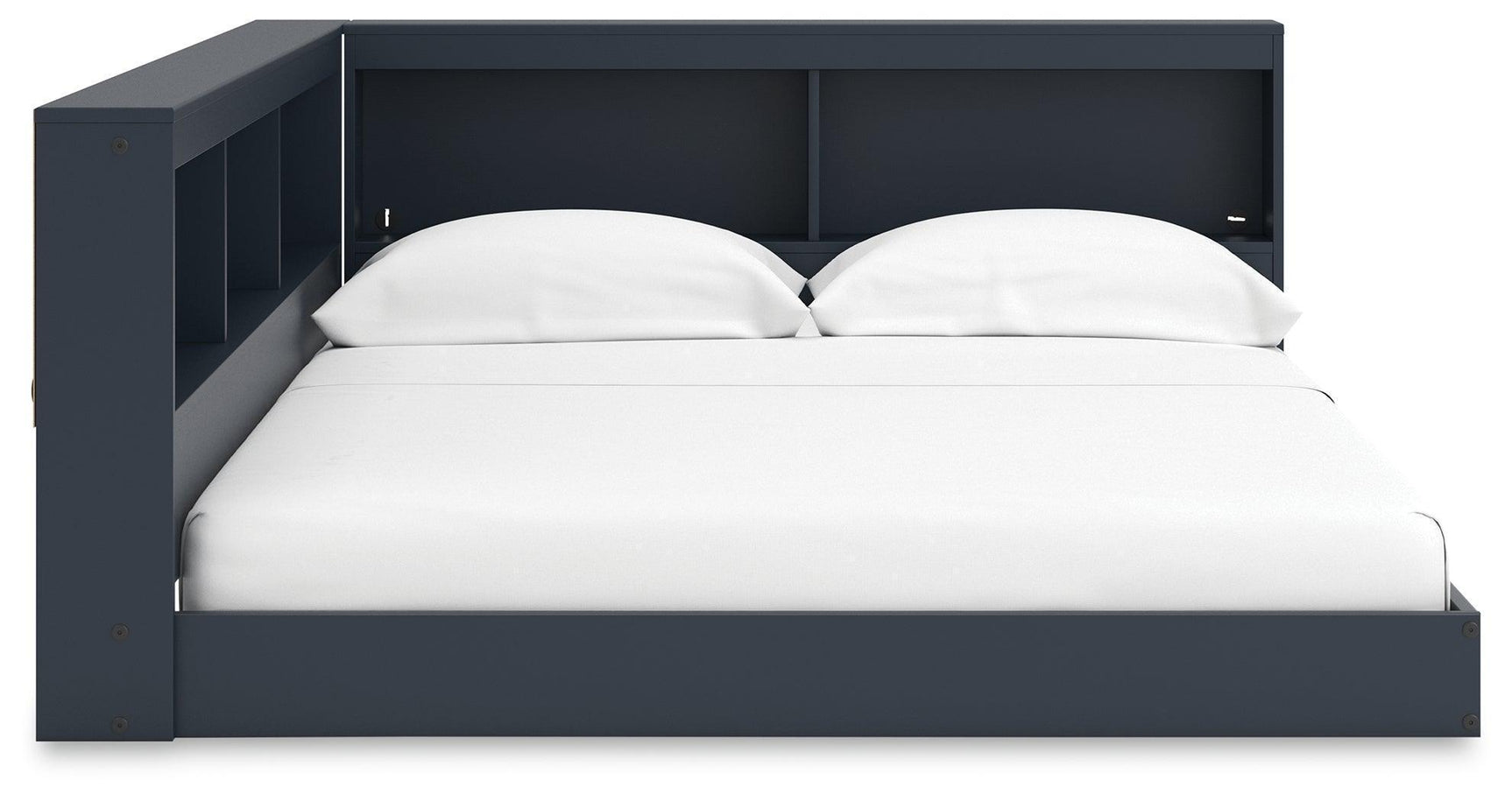 Simmenfort Navy Blue Full Bookcase Storage Bed