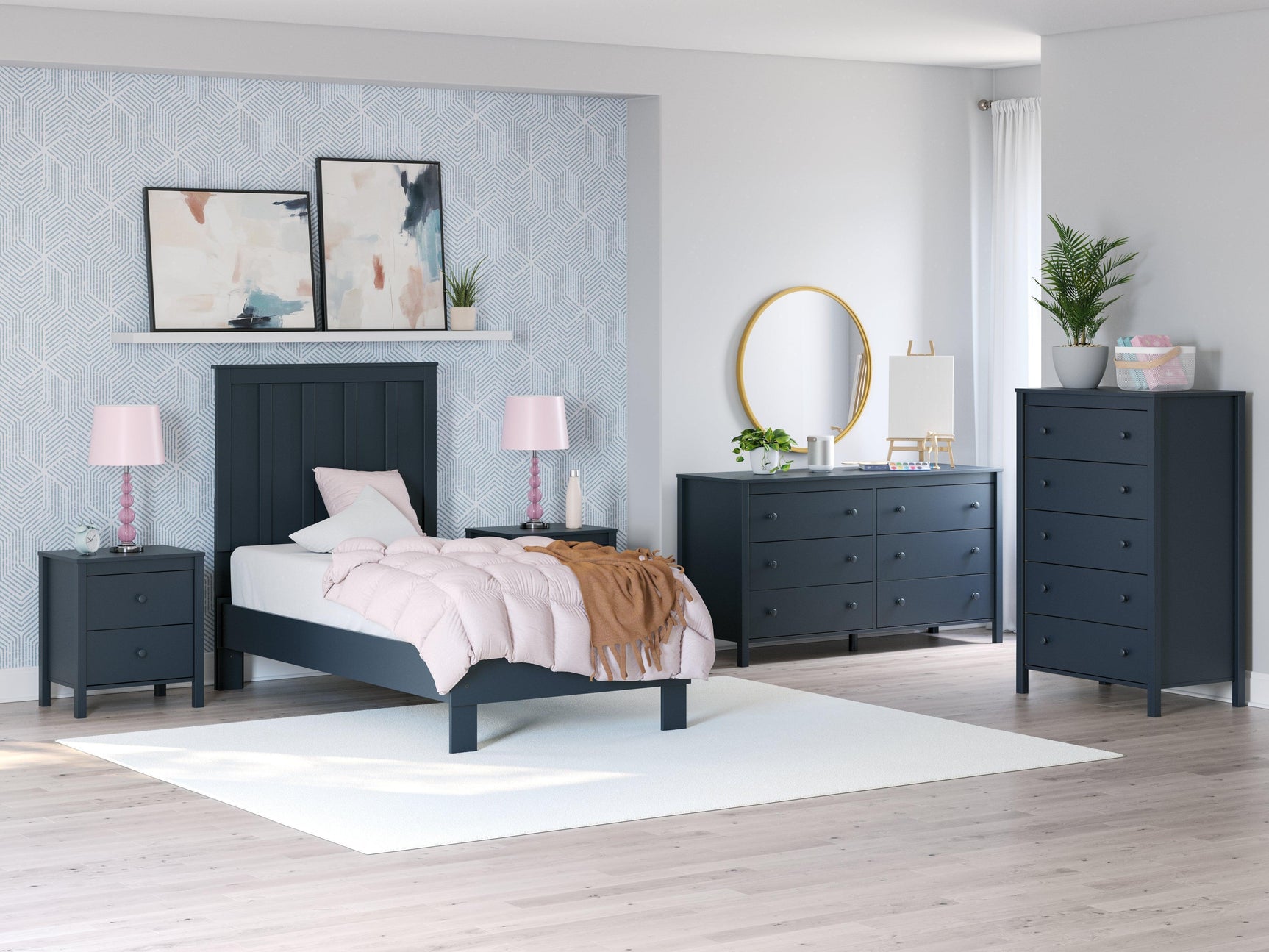 Simmenfort Navy Blue Twin Platform Bed