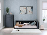 Simmenfort Navy Blue Full Bookcase Storage Bed