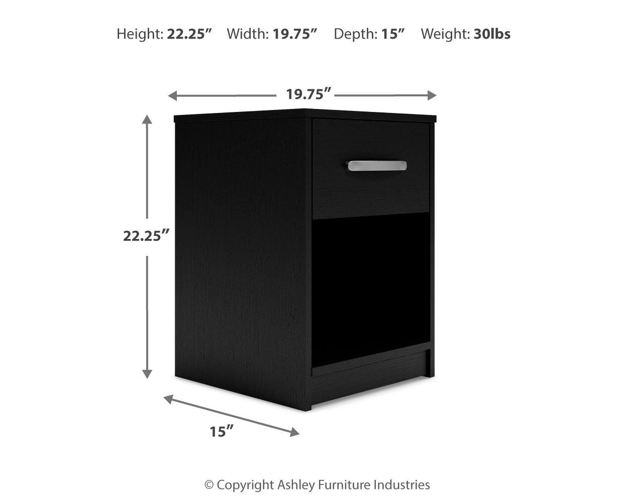 Finch Black Nightstand dimension view