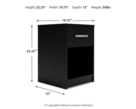 Finch Black Nightstand dimension view