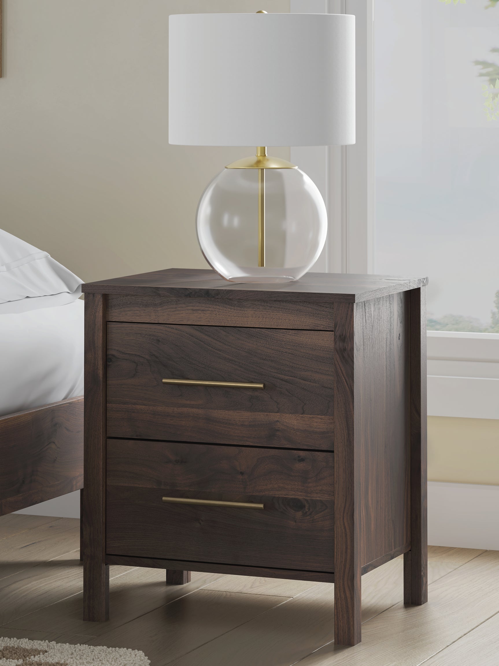 Calverson Mocha Nightstand with Open Cubby and Drawer