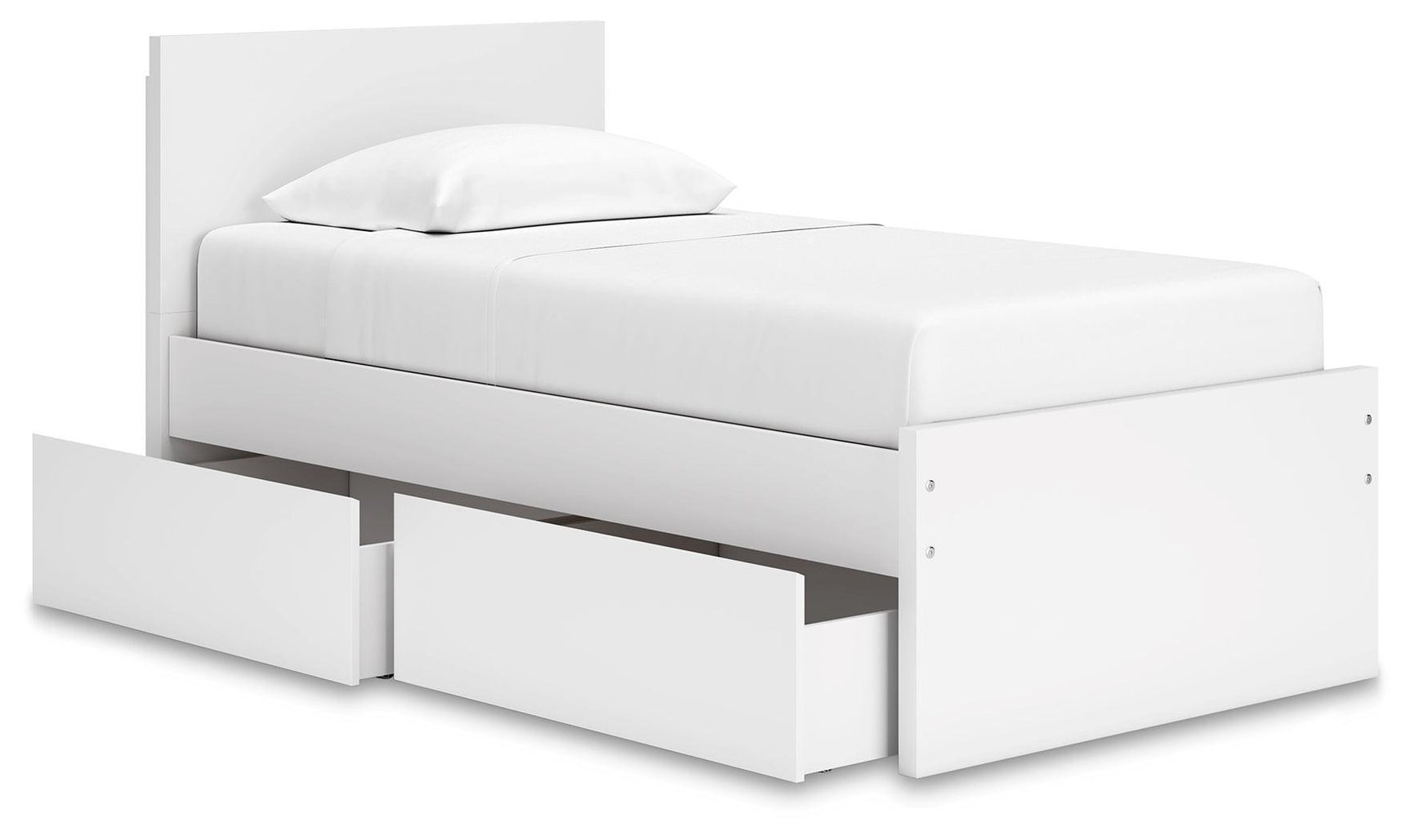 Onita White Twin Panel Platform Bed With 1 Side Storage