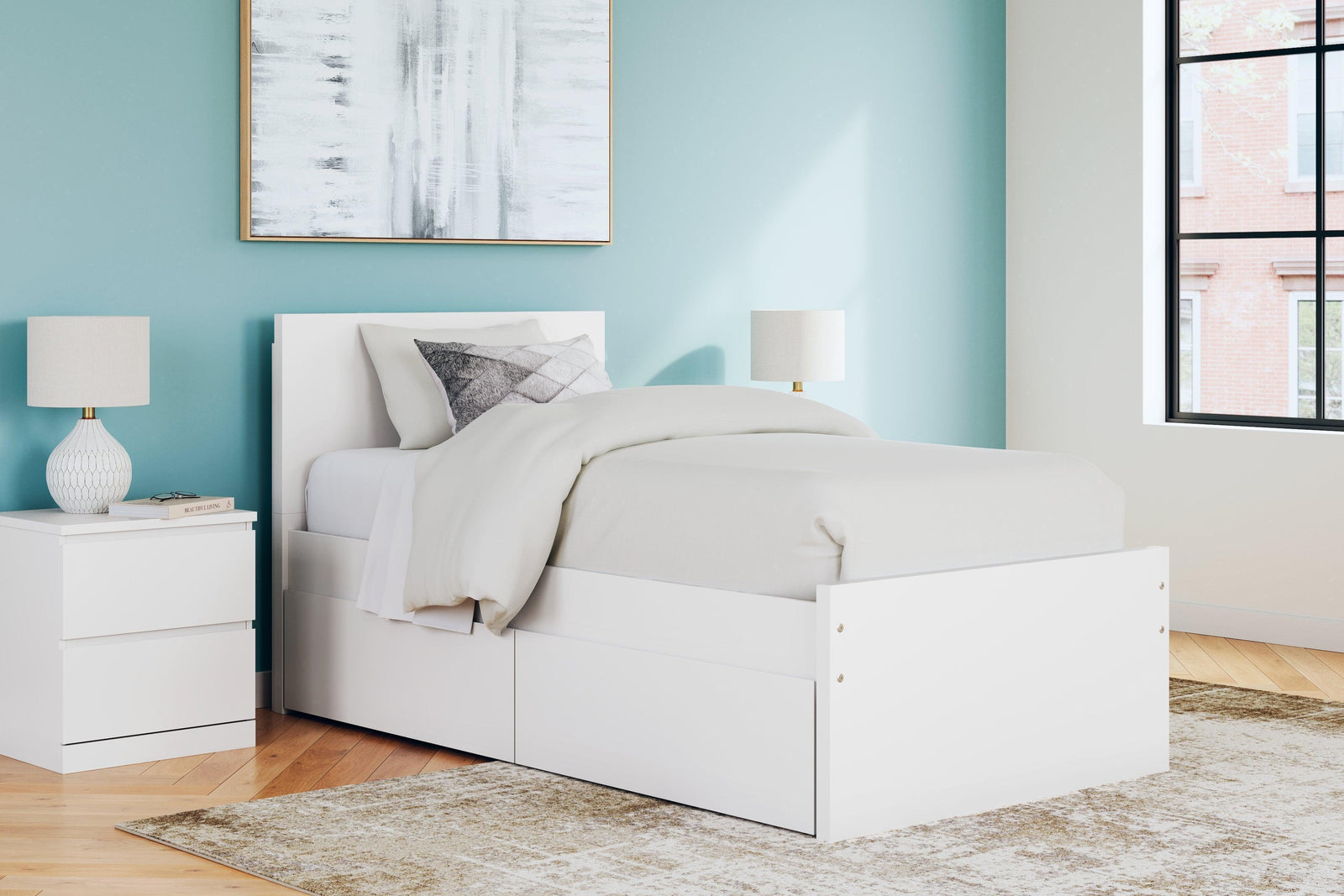 Onita White Twin Panel Platform Bed With 1 Side Storage