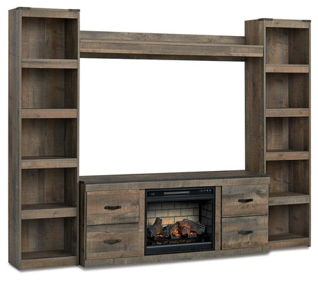 Trinell Brown 4-Piece Entertainment Center With Electric Fireplace EW0446W9 - Ella Furniture