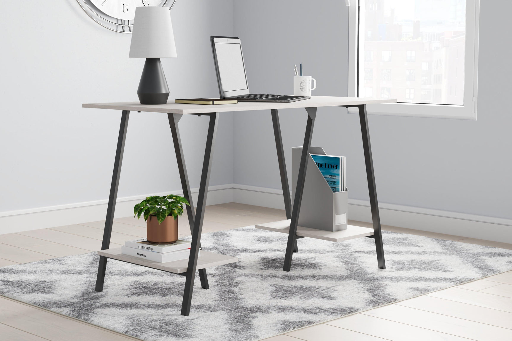 Bayflynn White/Black Home Office Desk H288-27 - Ella Furniture