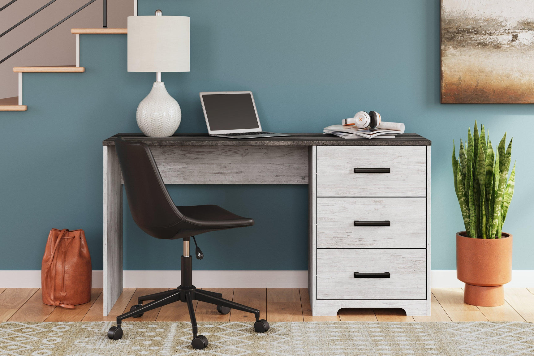 Shawburn White Dark Charcoal Gray 54" Home Office Desk