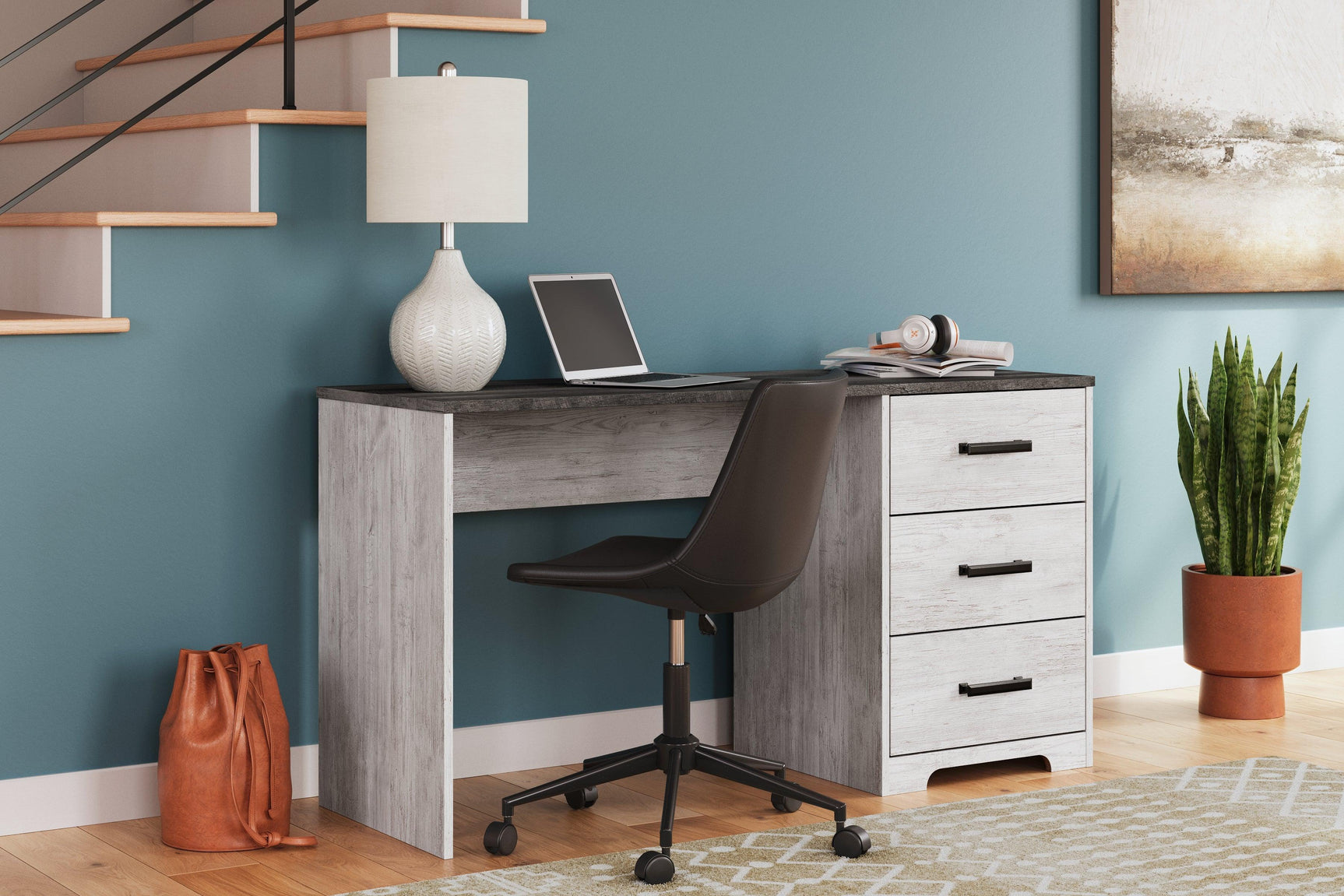 Shawburn White Dark Charcoal Gray 54" Home Office Desk