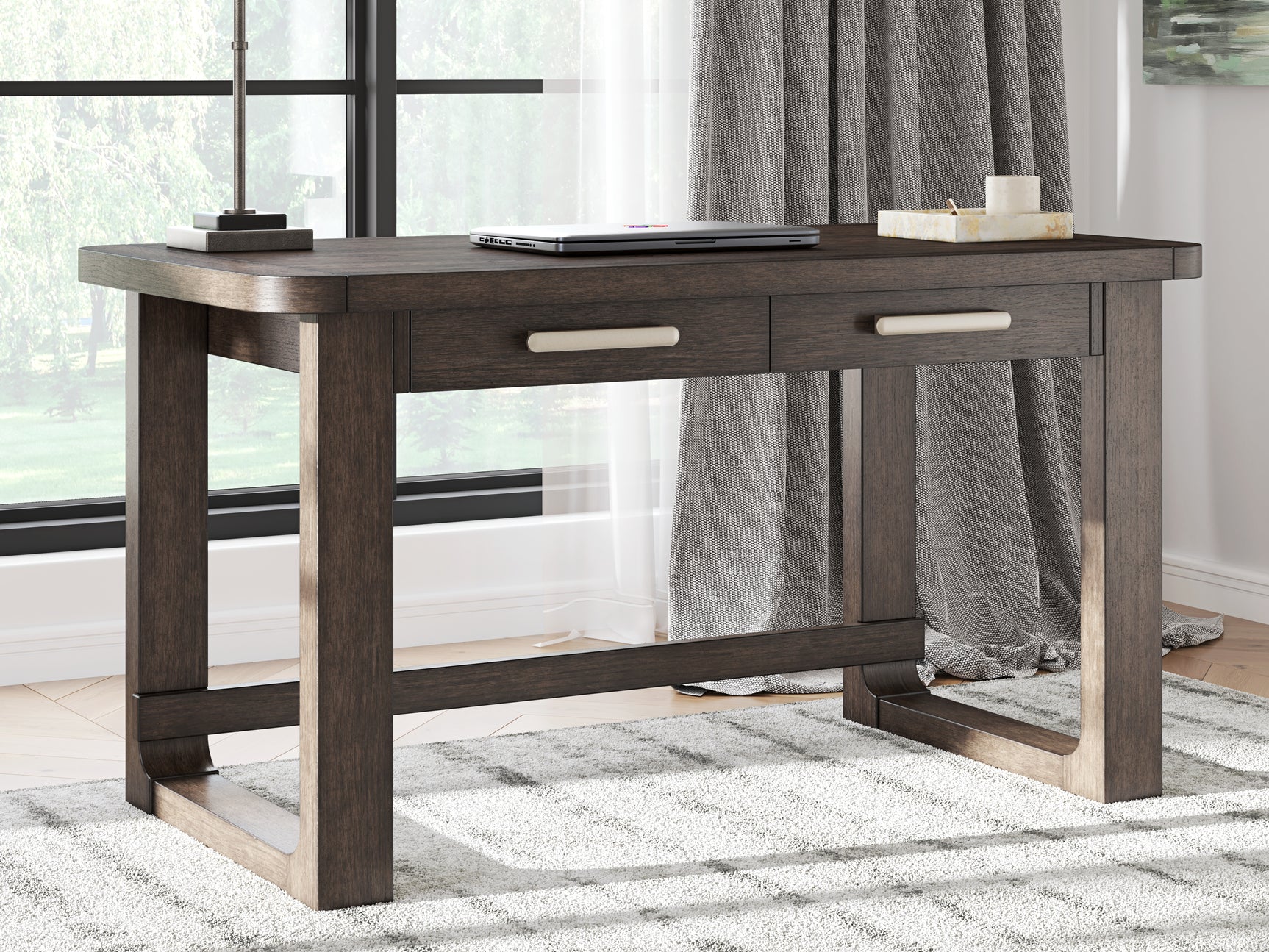 Breckington Dark Brown Home Office Desk with Chair and Storage