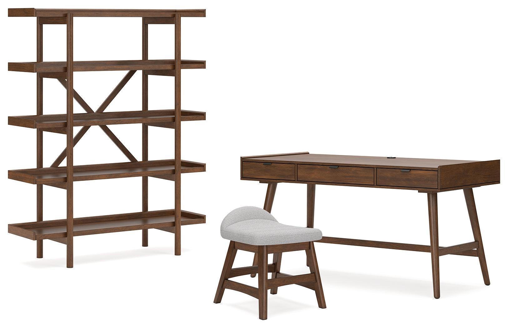 Lyncott Brown Home Office Desk With Chair And Storage