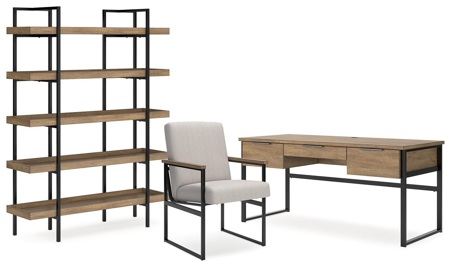 Montia Light Brown Home Office Desk with Chair and Storage