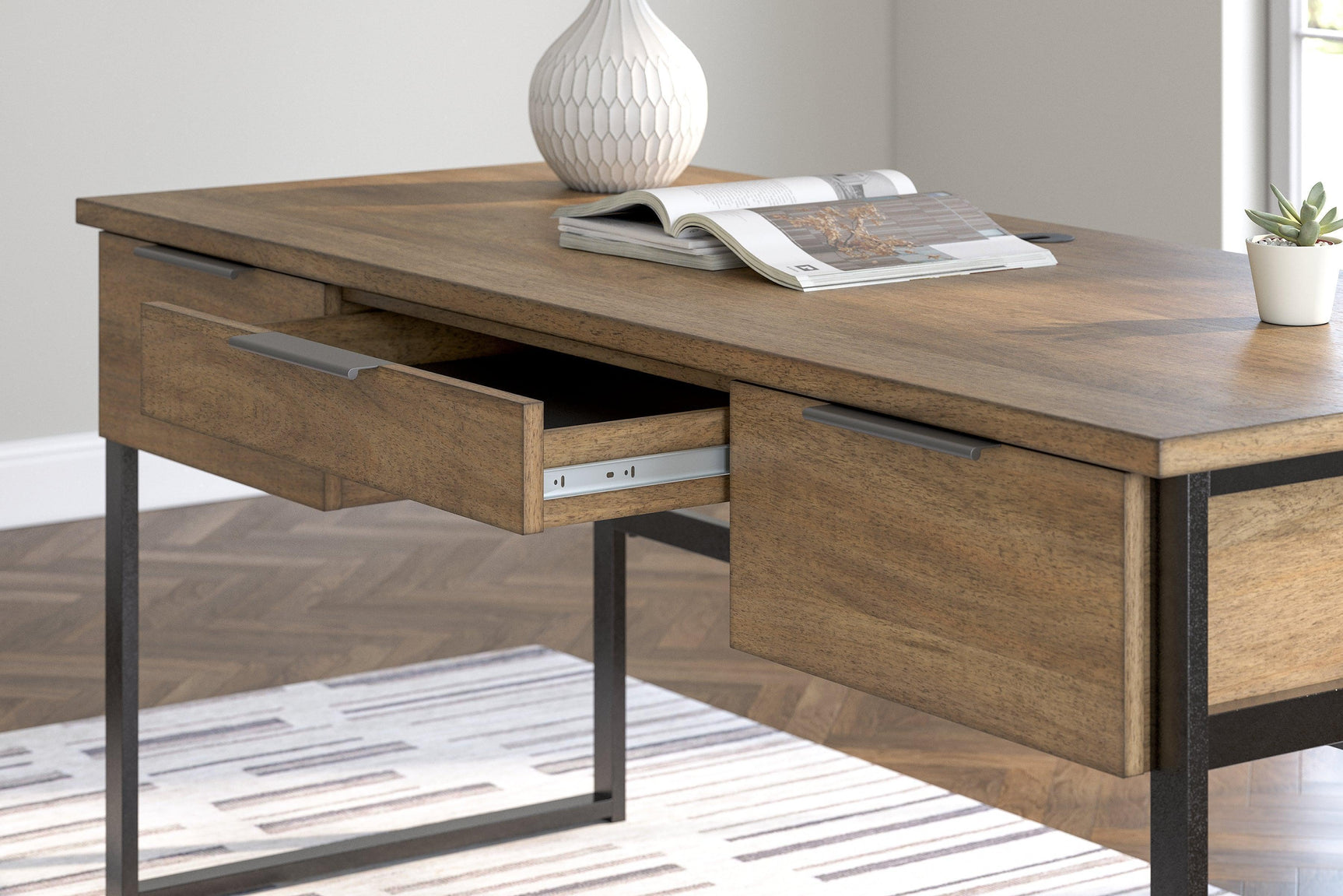 Montia Light Brown Home Office Desk with Chair and Storage