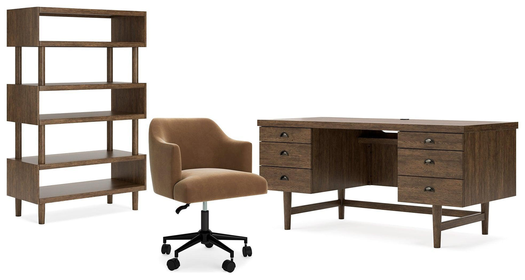 Austanny Warm Brown Home Office Desk With Chair And Storage