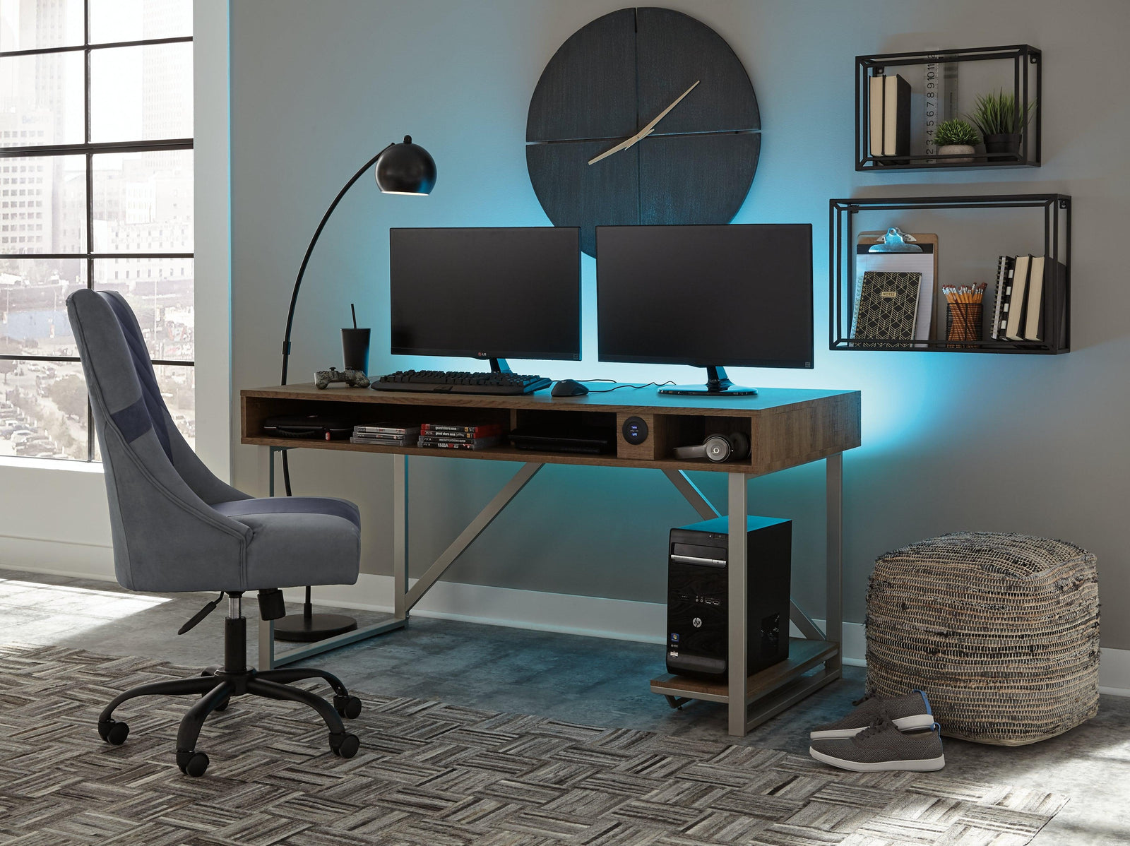 Barolli Gunmetal Home Office Desk With Chair - Ella Furniture