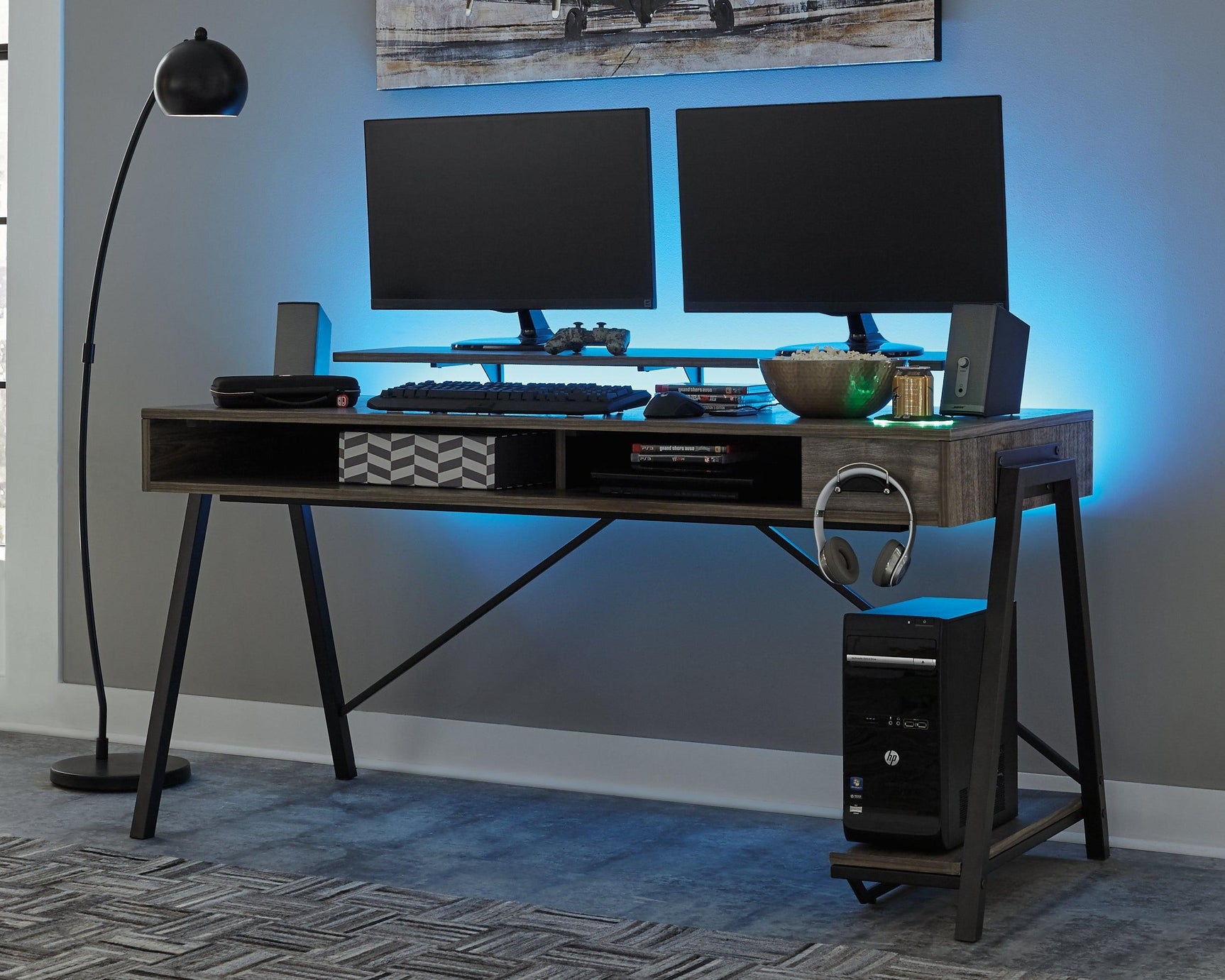 Barolli Gunmetal Gaming Desk - Ella Furniture