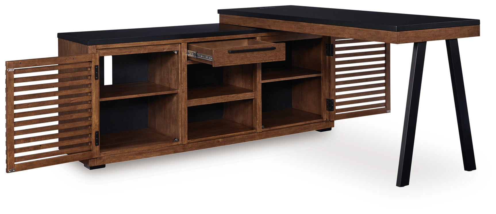 Kallari Warm Brown/Black Credenza with Desk Return
