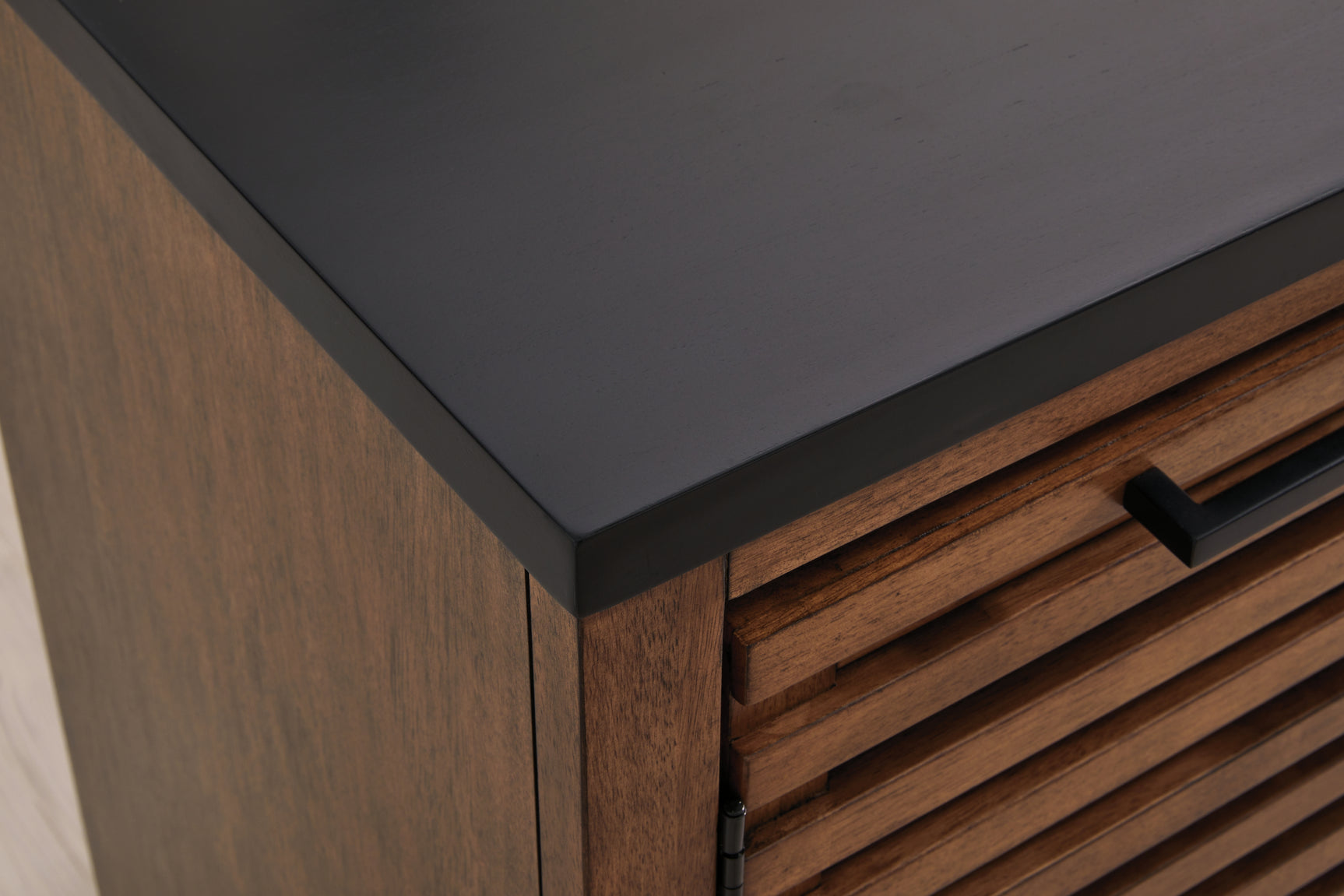 Kallari Warm Brown/Black Credenza with Desk Return