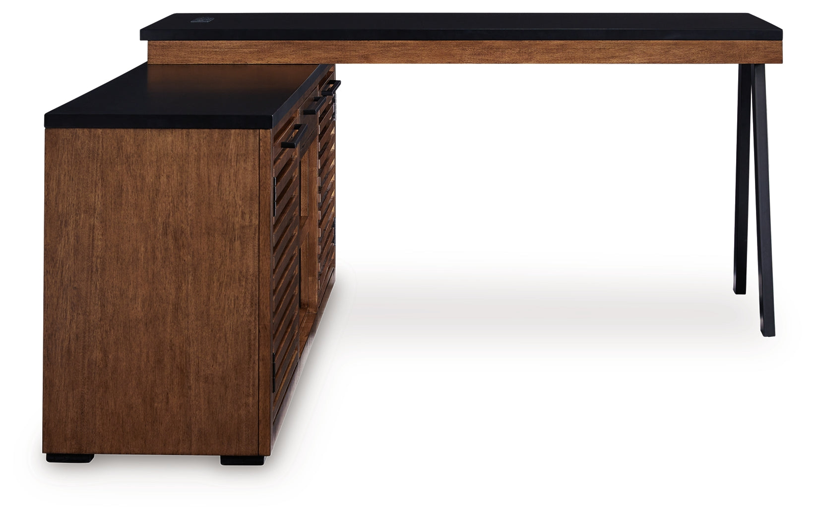 Kallari Warm Brown/Black Credenza with Desk Return