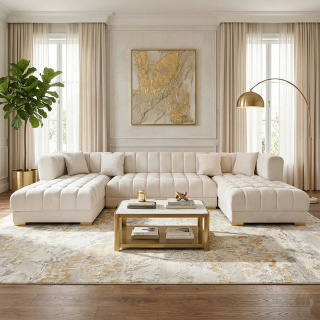 JAYLA IVORY VELVET DOUBLE CHAISE 141" SECTIONAL from Ella Furniture