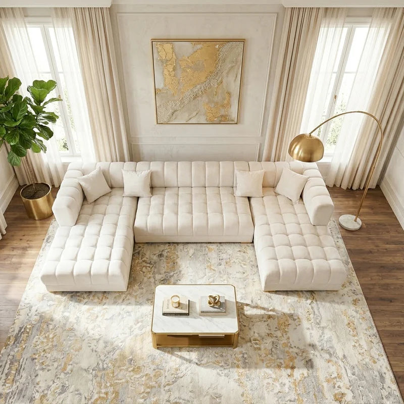 JAYLA IVORY VELVET DOUBLE CHAISE 141" SECTIONAL view 2