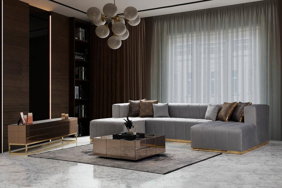 Amelia Gray Velvet Double Chaise 140" Sectional