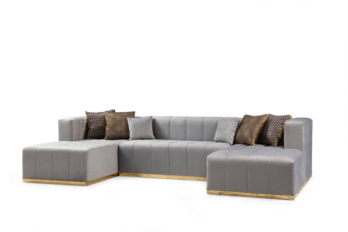 Amelia Gray Velvet Double Chaise 140" Sectional