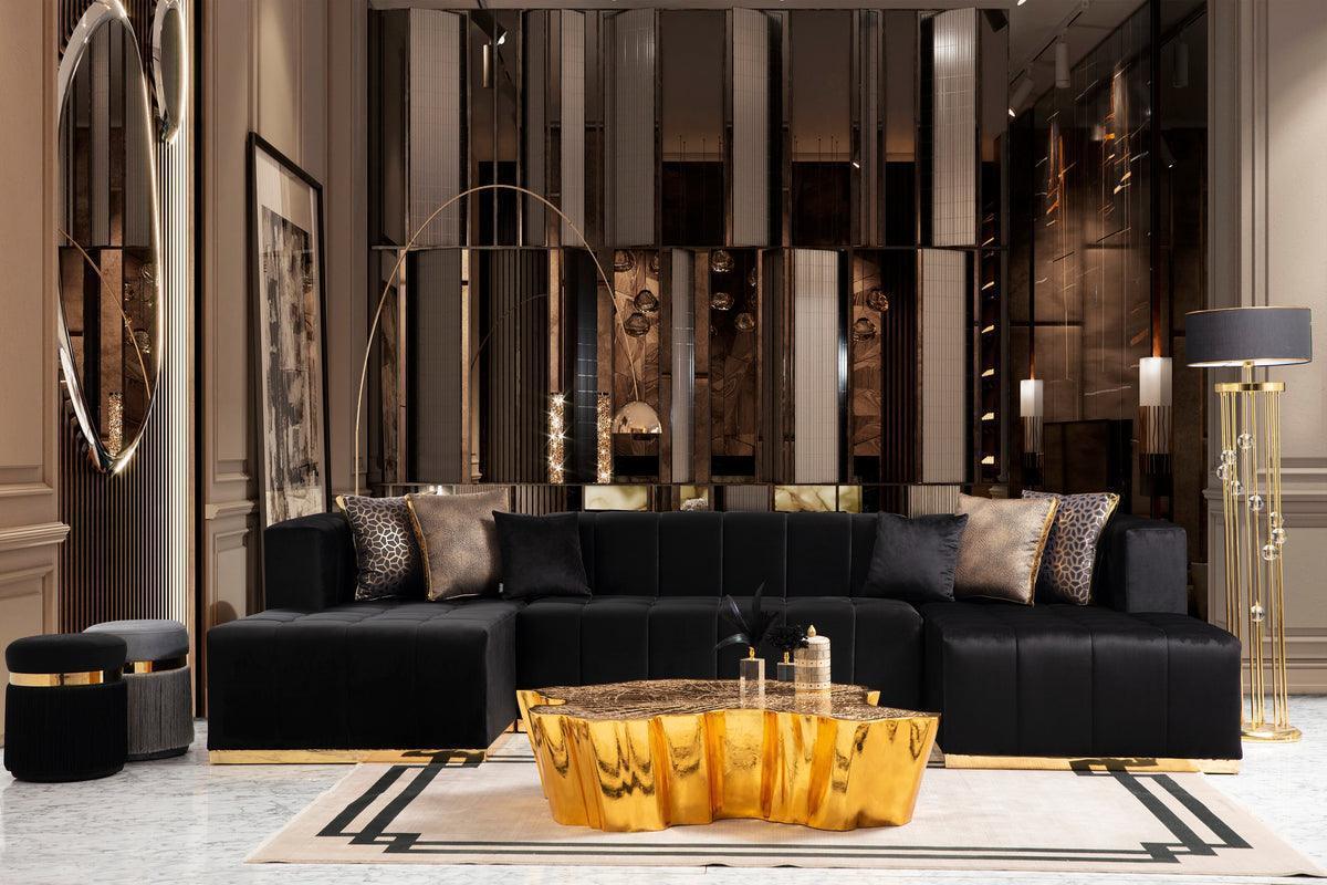 Amelia Black Velvet Double Chaise 140" Sectional
