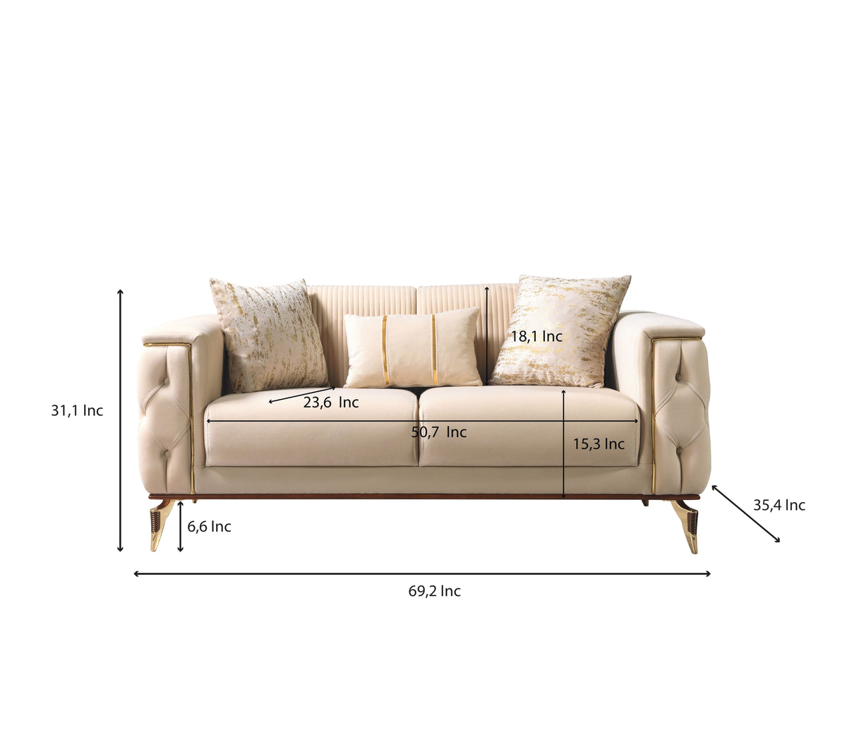 Vivian Ivory Velvet Sofa 89" & Loveseat 69"