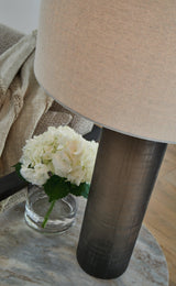 Dingerly Brown Glass Table Lamp with Frosted Base and Drum Shade
