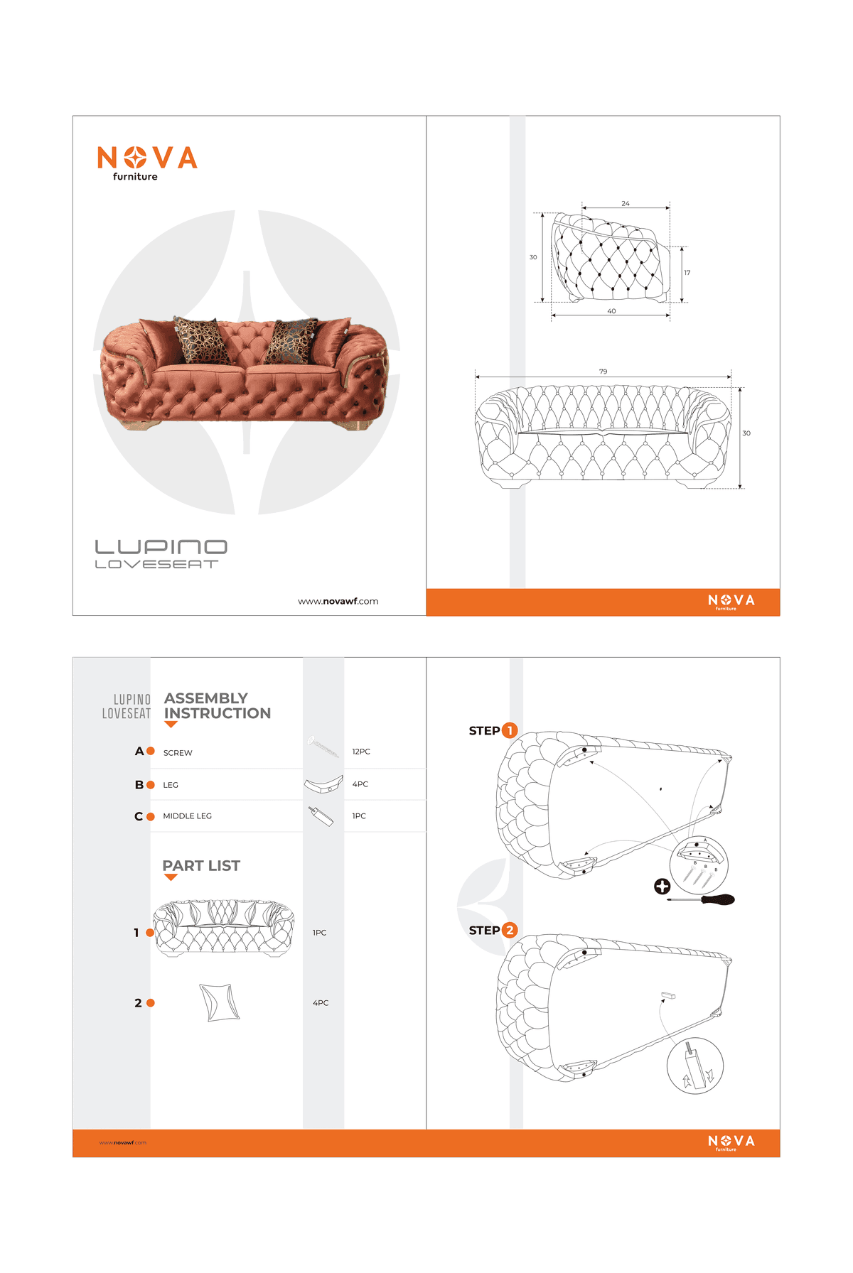 Scarlett Orange Velvet Sofa 95" & Loveseat 82"