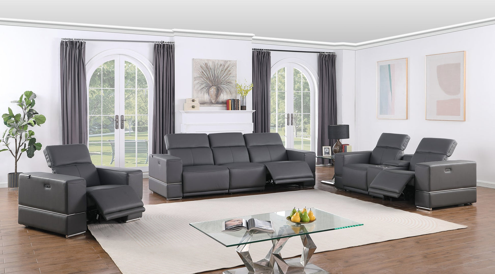 Franco Gray Leather Reclining Set