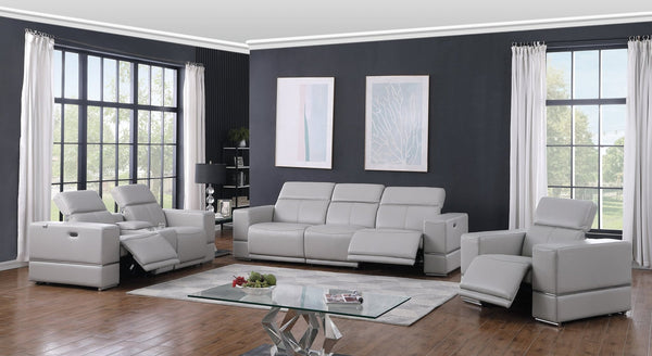 Franco Light Blue Leather Reclining Set