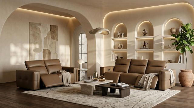 Ember Brown Italian Leather Match 2-Piece Power Reclining Sofa and Loveseat Set from Ella Furniture
