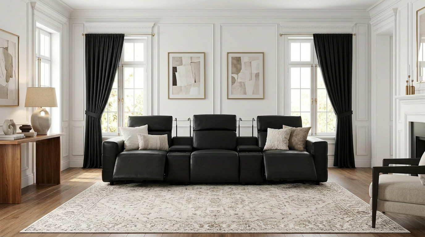 Diamante Black Italian Leather 5-Piece Power Reclining Home Theater Sectional view 2