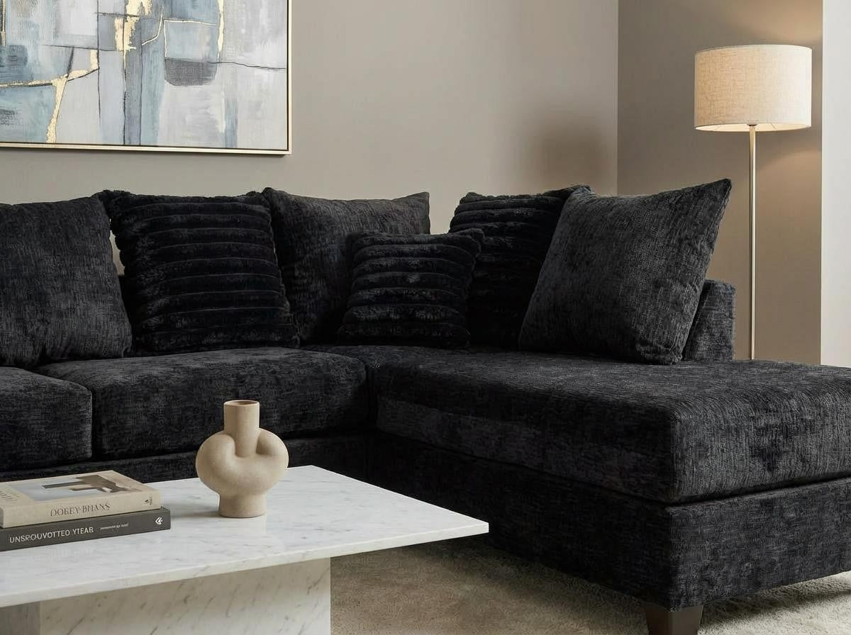 Downy Black Fabric Sectional Sofa view 2