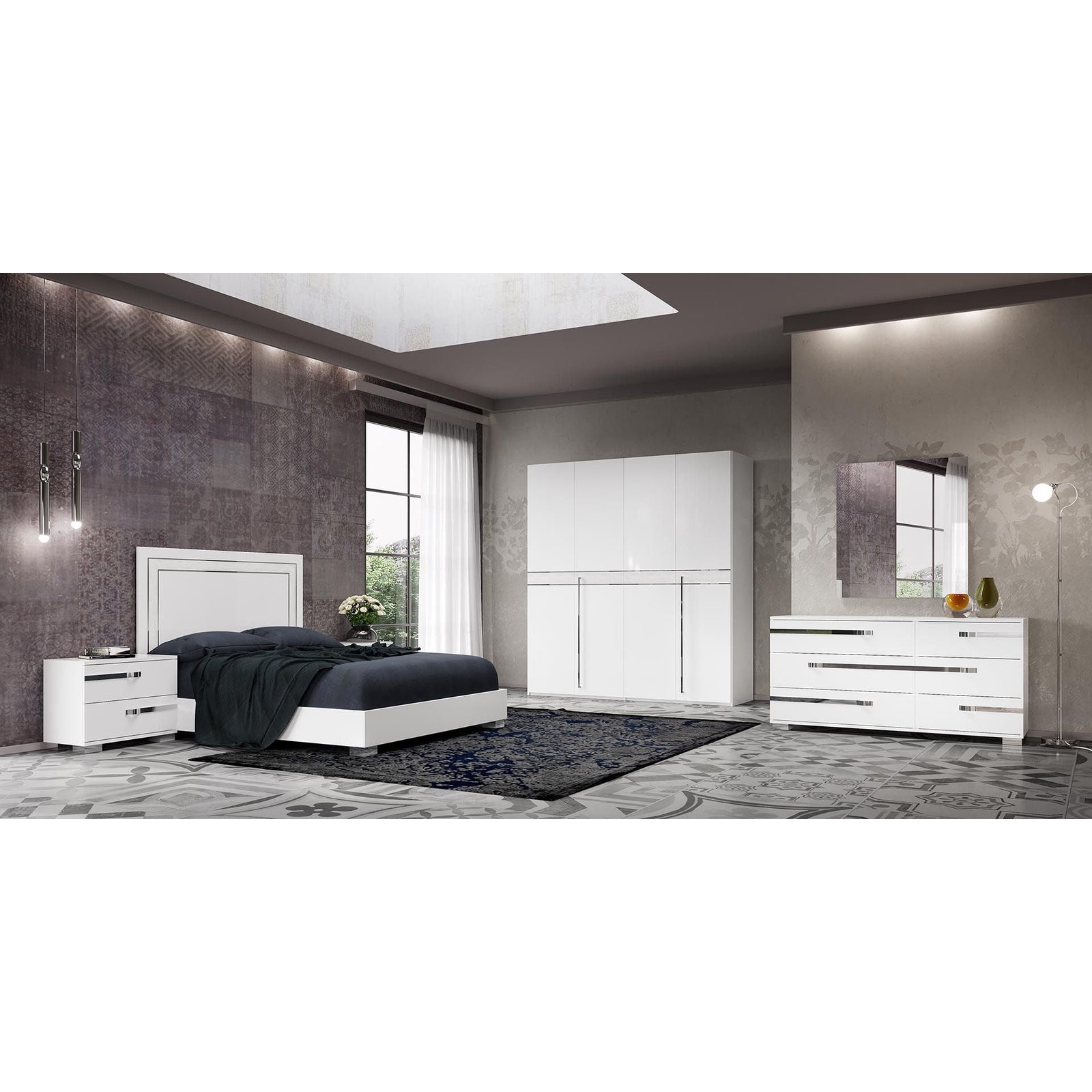 Volare Croco White Italian Bedroom Set