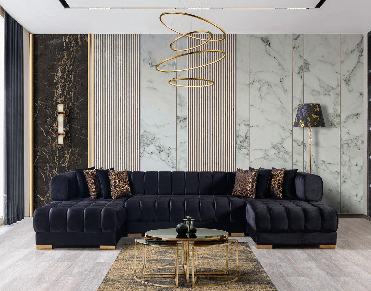 Mia Black Velvet Double Chaise 138" Sectional