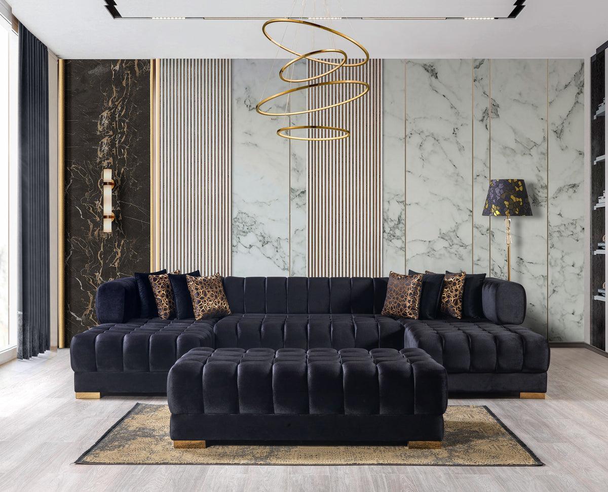 Mia Black Velvet Double Chaise 138" Sectional