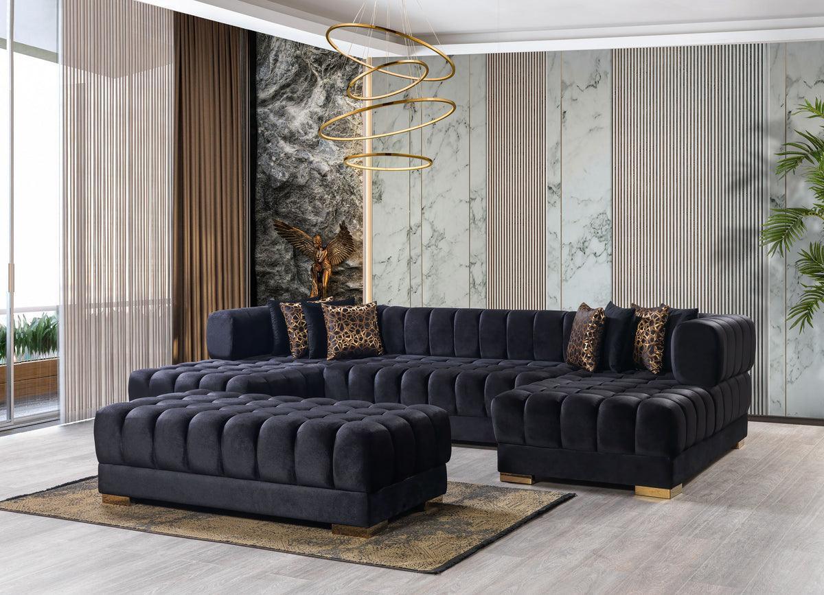 Mia Black Velvet Double Chaise 138" Sectional